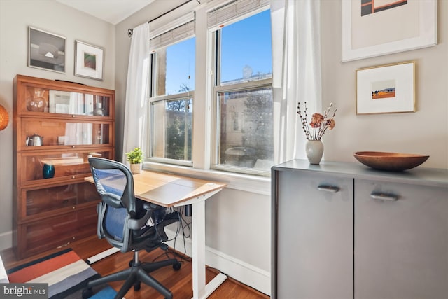 office featuring baseboards and wood finished floors