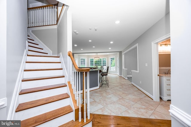 2729 Hollow View Dr, Finksburg, MD 21048 - stairs with recessed lighting and tile patterned flooring