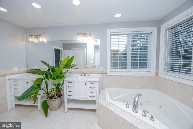 2729 Hollow View Dr, Finksburg, MD 21048 - full bathroom with vanity, a tub with jets, tile patterned floors, and recessed lighting