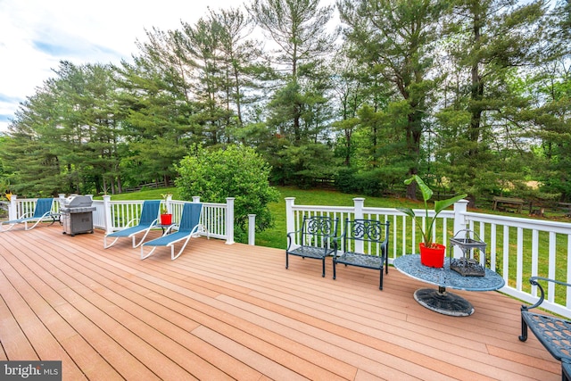 2729 Hollow View Dr, Finksburg, MD 21048 - wooden terrace with area for grilling, view of wooded area, and a lawn