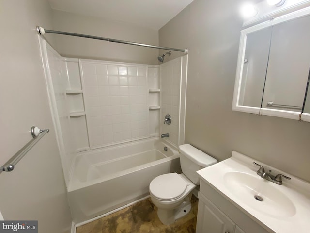 bathroom featuring vanity, toilet, and bathing tub / shower combination