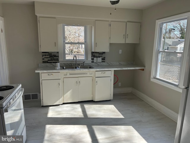 kitchen with white cabinetry, visible vents, and a sink