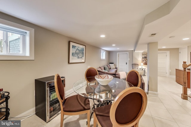 dining room featuring recessed lighting, heating unit, a healthy amount of sunlight, and visible vents