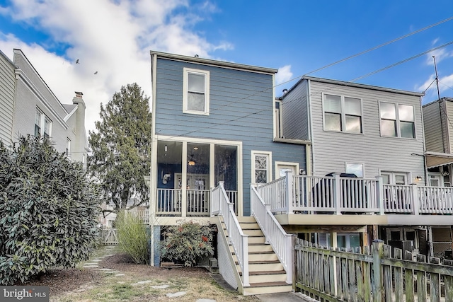 back of property with stairs and fence