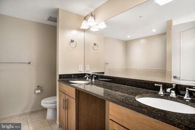 bathroom featuring visible vents, a sink, toilet, and tile patterned floors