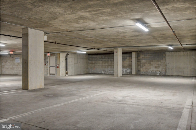 parking deck with concrete block wall