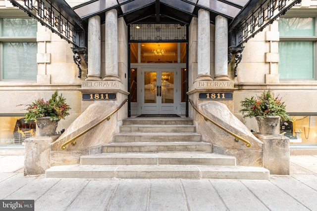 property entrance with french doors