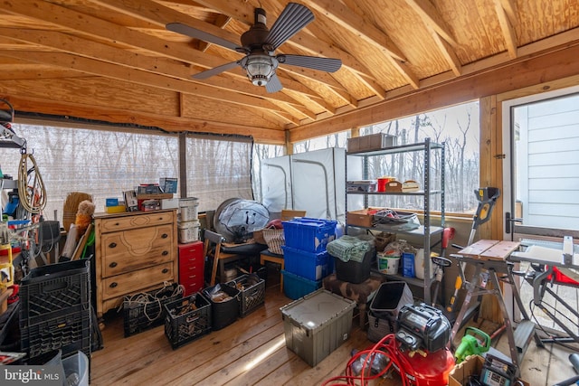 interior space featuring a ceiling fan