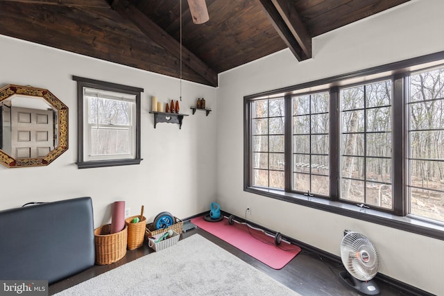 interior space with vaulted ceiling and wooden ceiling