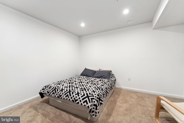 bedroom with baseboards, carpet flooring, and recessed lighting