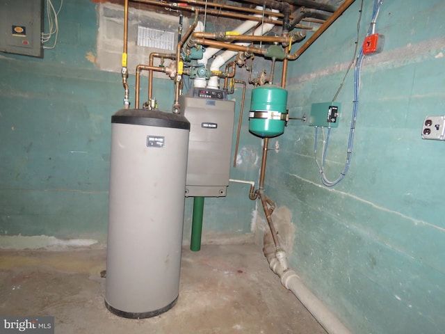 utility room with electric panel and gas water heater