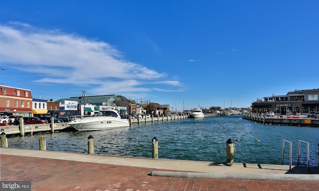 dock area featuring a water view