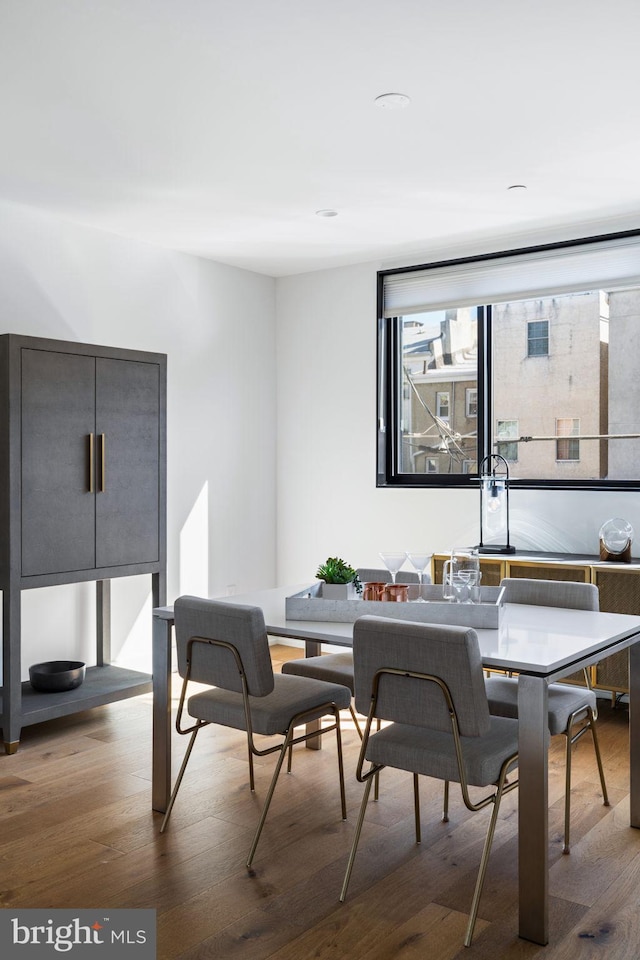 dining room with breakfast area and wood finished floors