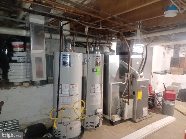 utilities featuring heating unit and gas water heater