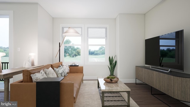 living room featuring baseboards and wood finished floors