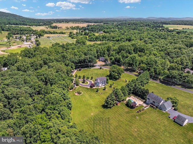 bird's eye view with a rural view and a forest view