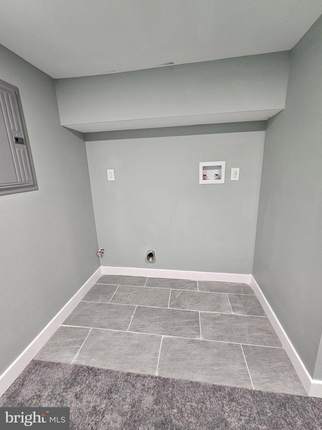 washroom featuring gas dryer hookup, laundry area, washer hookup, and baseboards