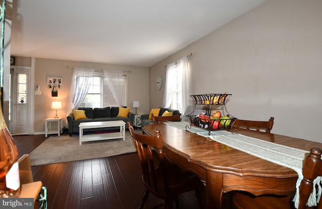 dining area featuring dark wood-style flooring