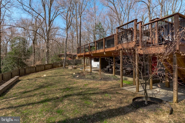 view of yard featuring a wooden deck and a fenced backyard