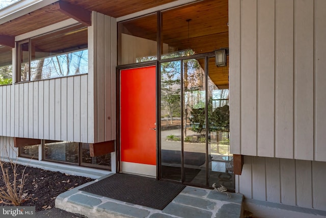 entrance to property with board and batten siding