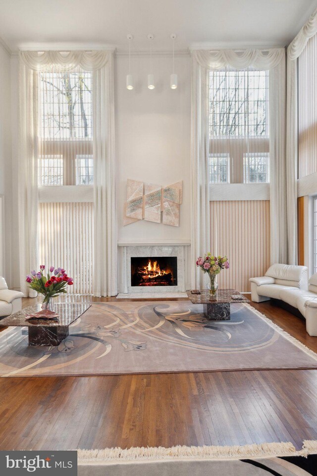 7707 Carlton Pl, Mclean, VA 22102 - living room with a high end fireplace and wood-type flooring