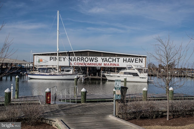 dock area with a water view