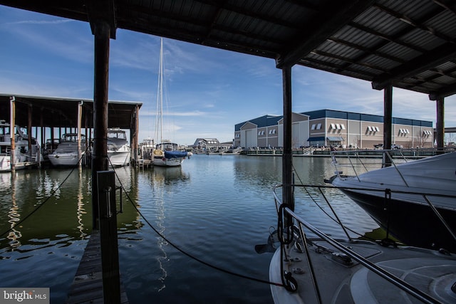 view of dock with a water view