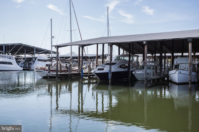 dock area featuring a water view