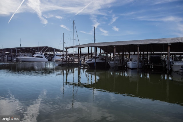 view of dock with a water view