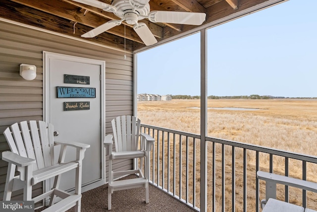 balcony with a ceiling fan