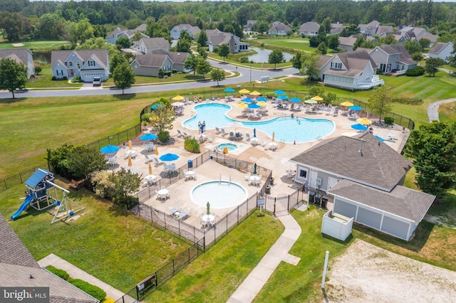 drone / aerial view with a residential view