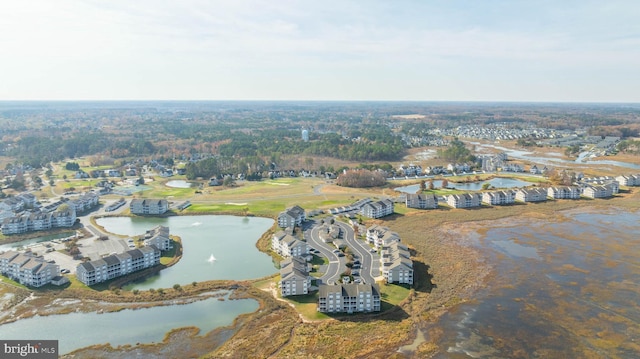 aerial view featuring a water view