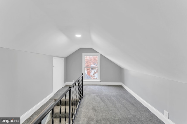 additional living space with lofted ceiling, carpet, and baseboards