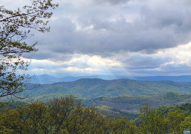 view of mountain feature with a forest view