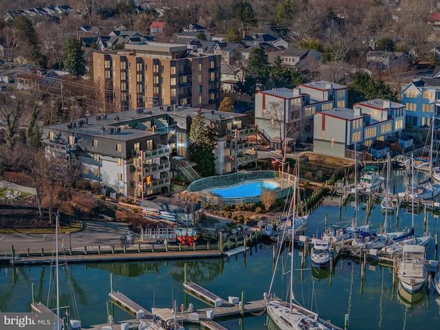 bird's eye view featuring a water view