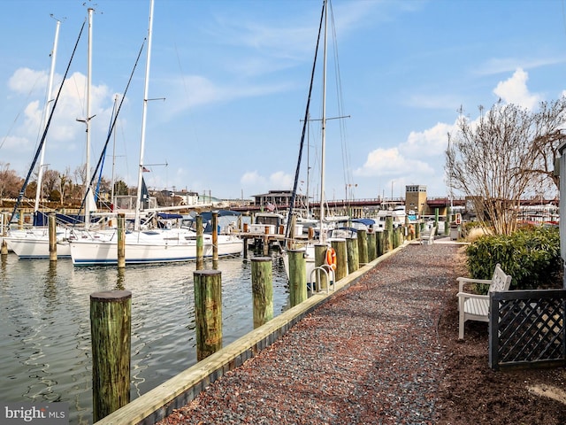 view of dock with a water view