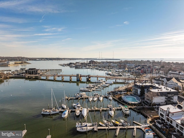 bird's eye view featuring a water view