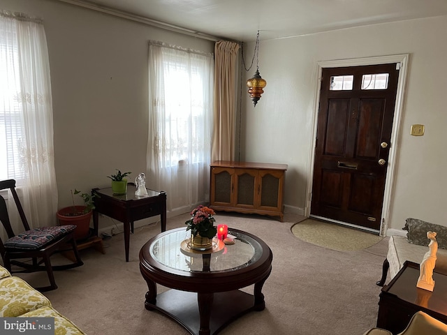 interior space featuring carpet and baseboards