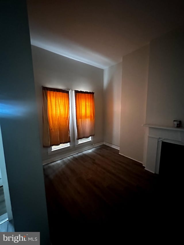 spare room featuring a fireplace and wood finished floors