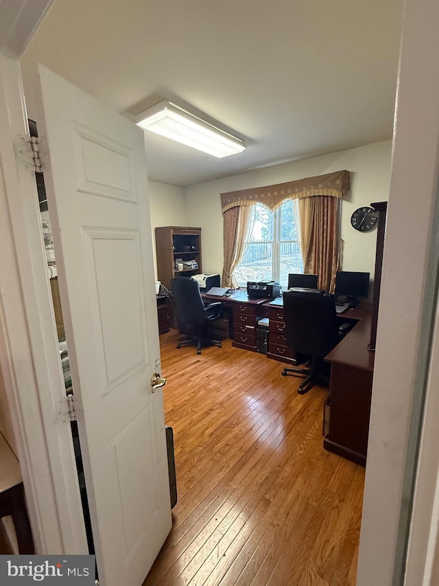 home office featuring wood-type flooring