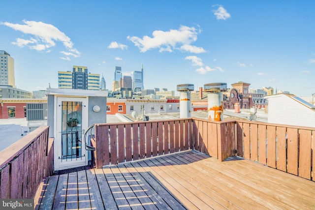 deck featuring a view of city