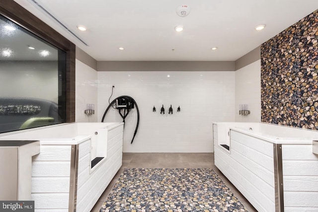 miscellaneous room featuring recessed lighting and tile patterned flooring