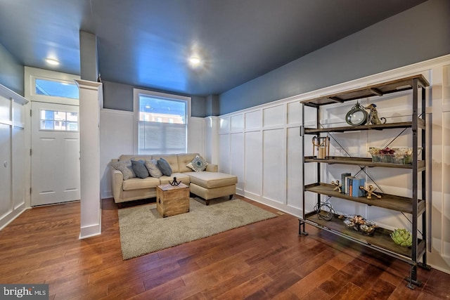 living area with wood finished floors