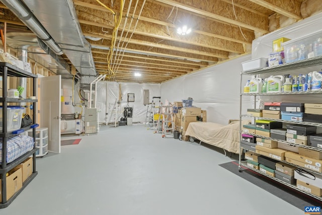 unfinished basement with heating unit