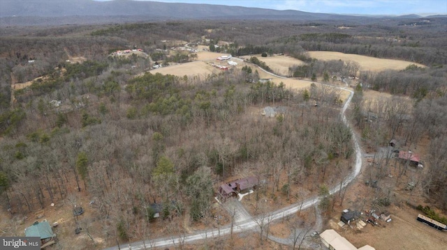 drone / aerial view featuring a mountain view