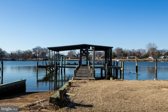 dock area with a water view