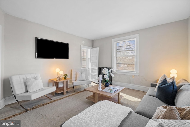 living room featuring baseboards and wood finished floors