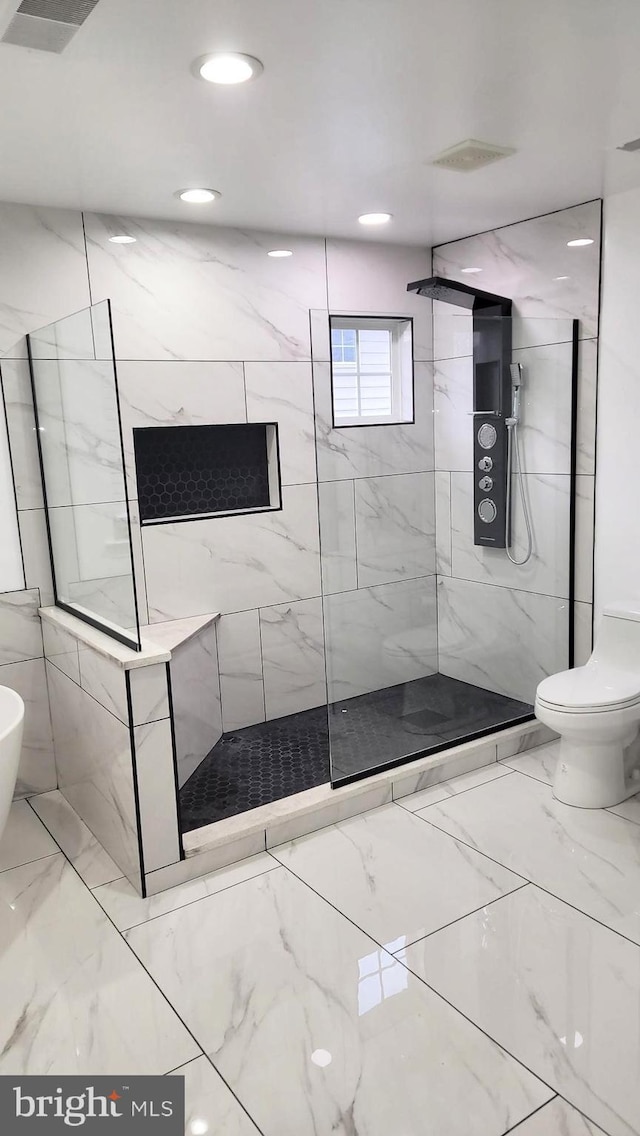 210 Potomac Ridge Dr, Fort Washington, MD 20744 - full bathroom with visible vents, a marble finish shower, recessed lighting, toilet, and marble finish floor