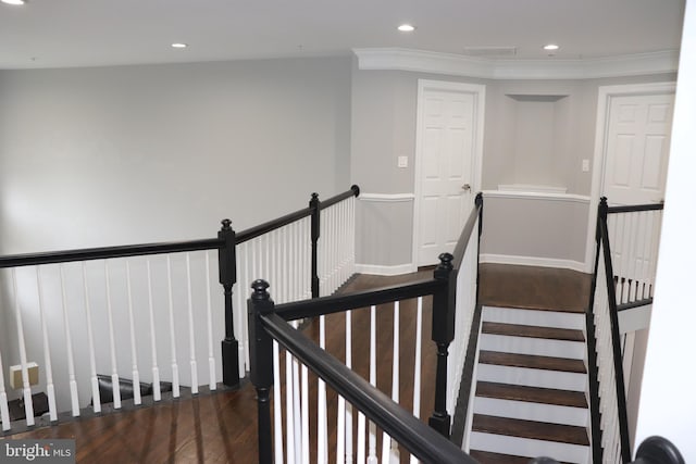 210 Potomac Ridge Dr, Fort Washington, MD 20744 - staircase with recessed lighting, wood finished floors, baseboards, and ornamental molding