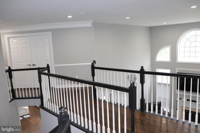 210 Potomac Ridge Dr, Fort Washington, MD 20744 - staircase with recessed lighting, ornamental molding, and wood finished floors